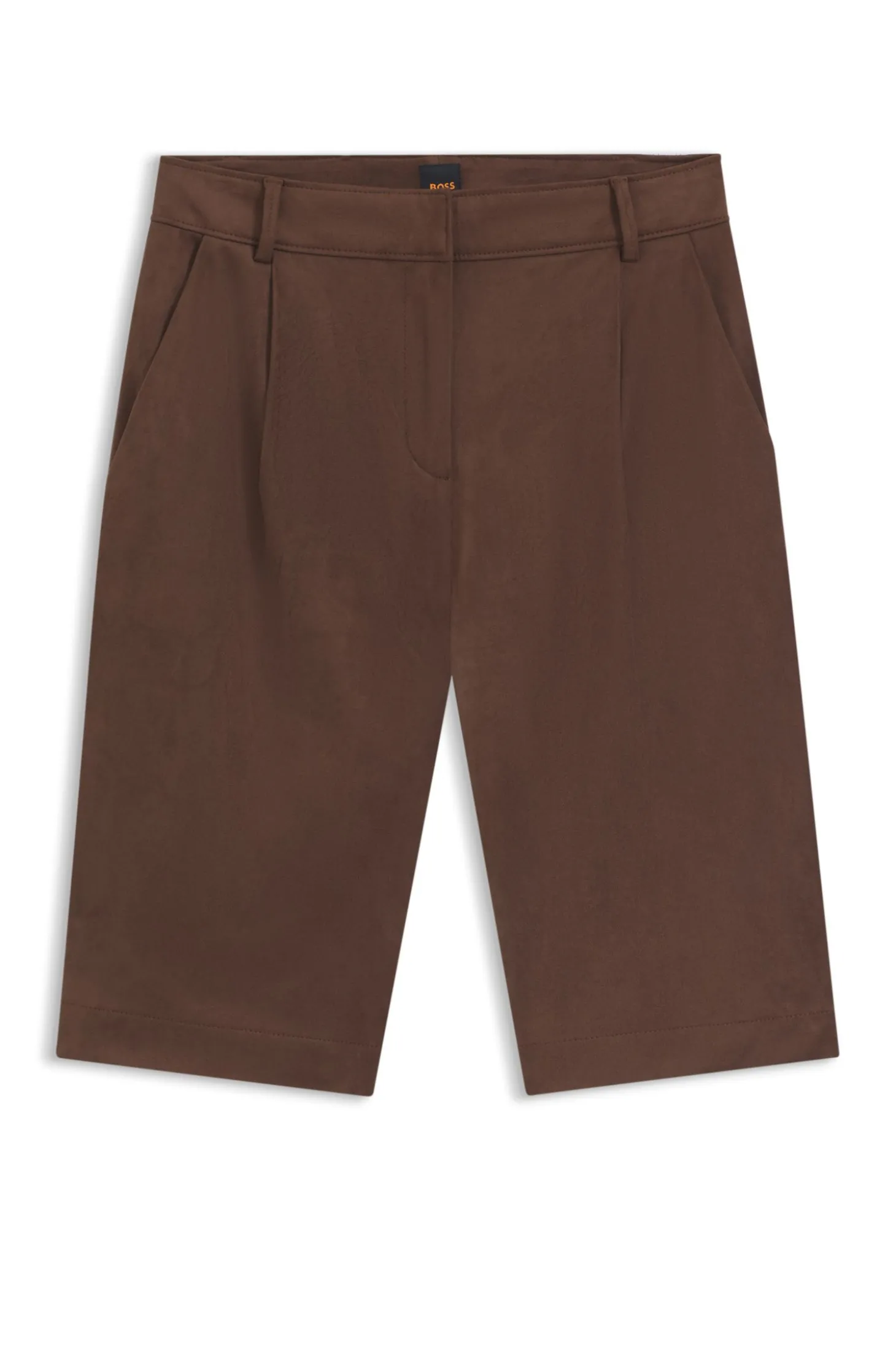 Regular-Fit Shorts aus Veloursleder-Imitat mit Bundfalten vorne
