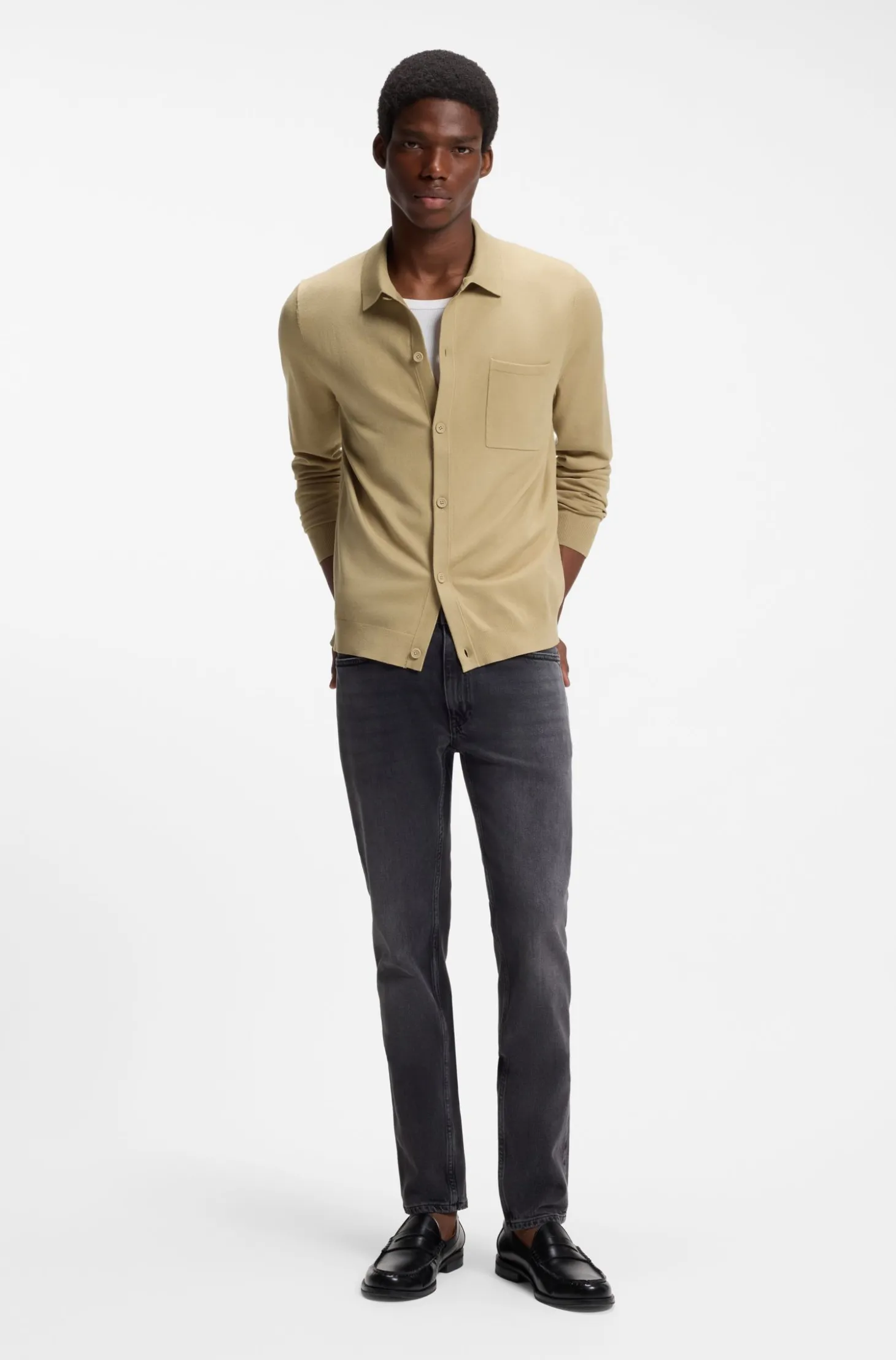 Regular-Fit Strickjacke mit Rippbündchen