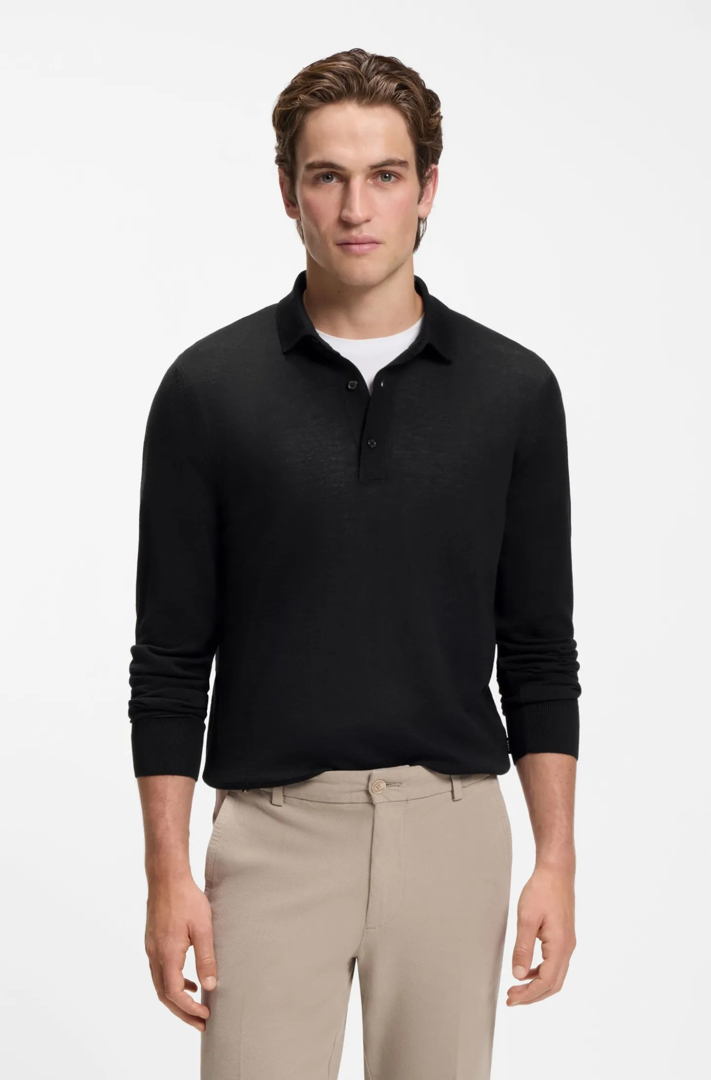 Regular-Fit Strick-Poloshirt aus Merino