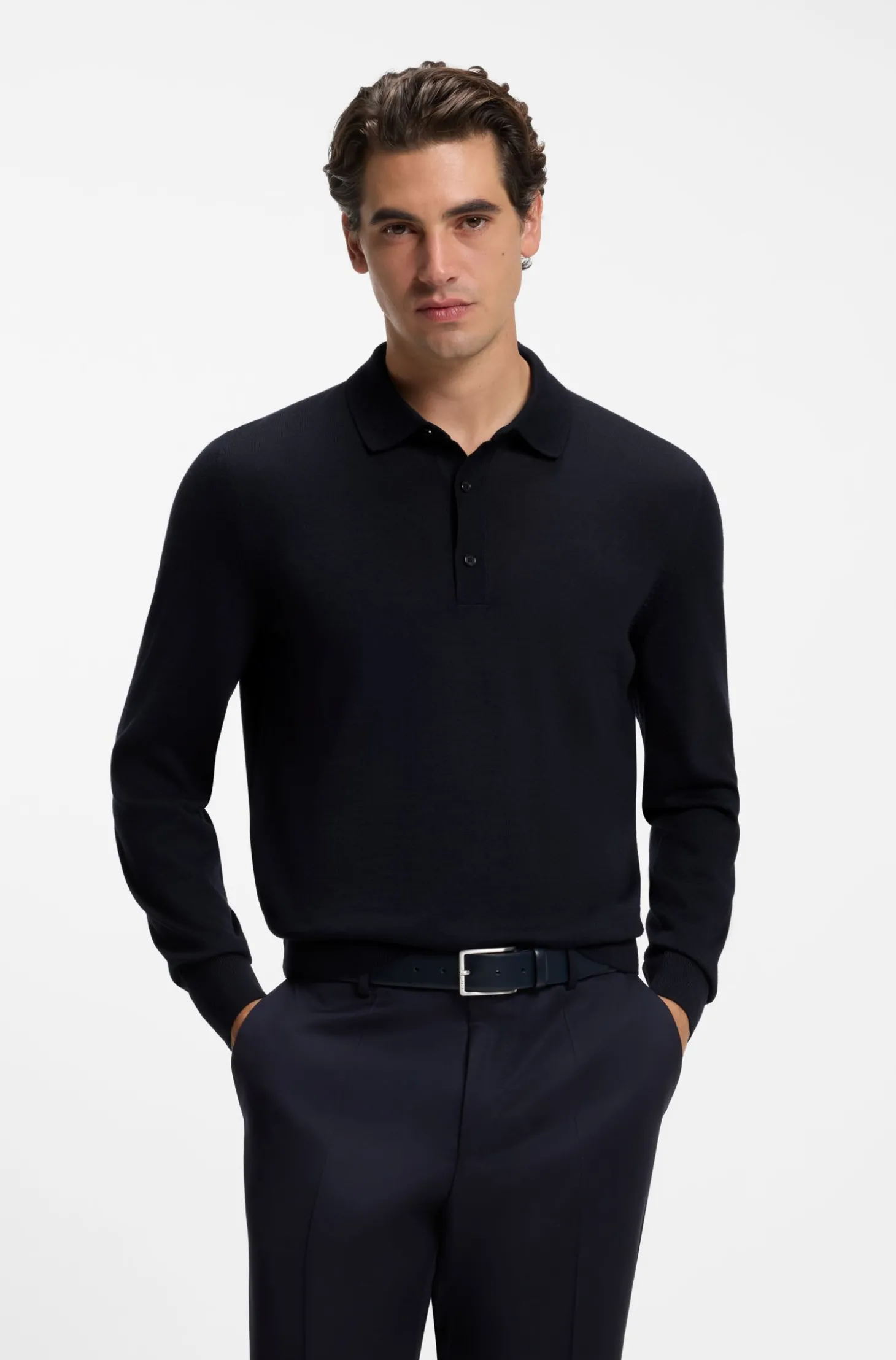 Regular-Fit Strick-Poloshirt aus Merino