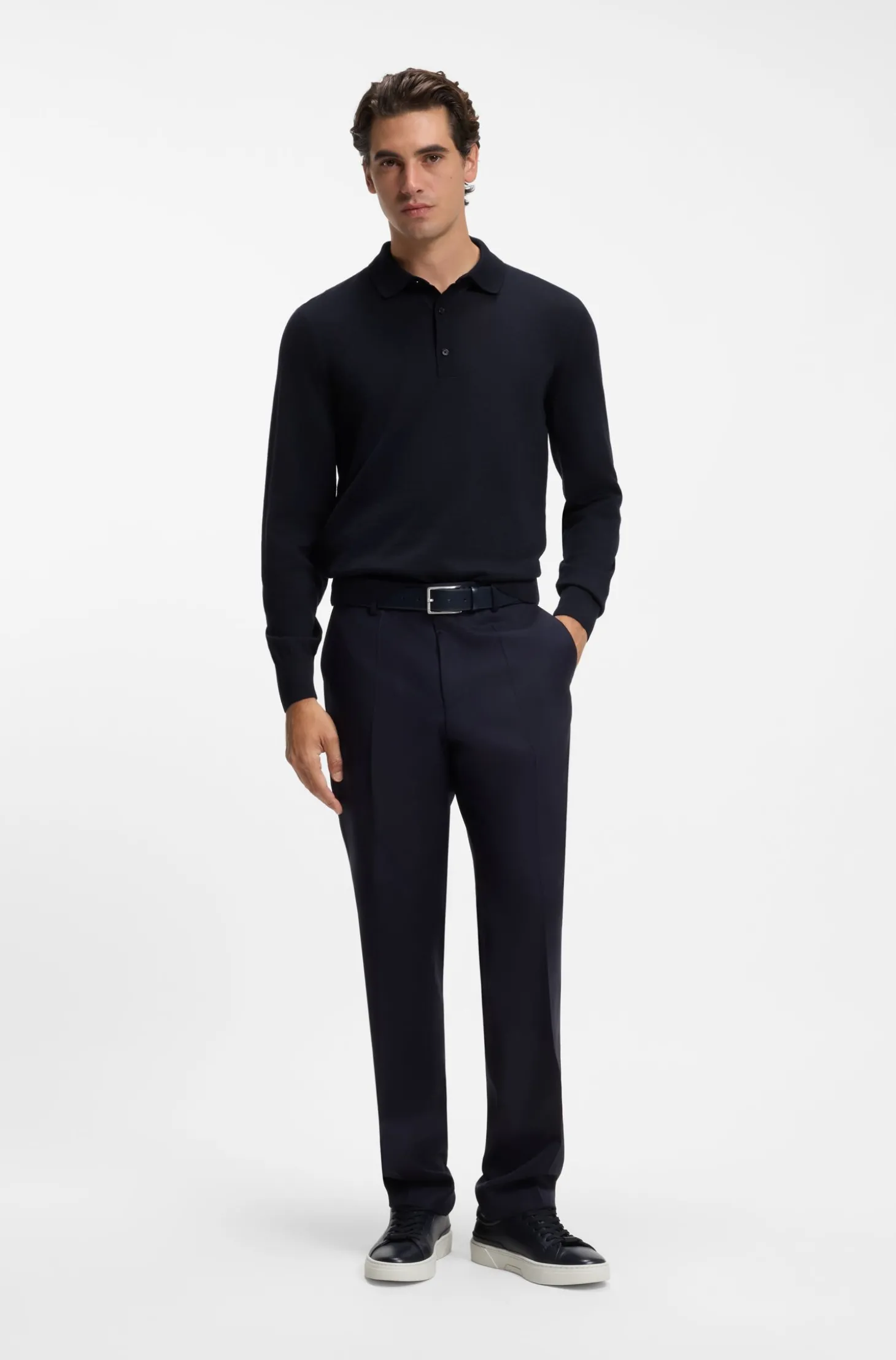 Regular-Fit Strick-Poloshirt aus Merino