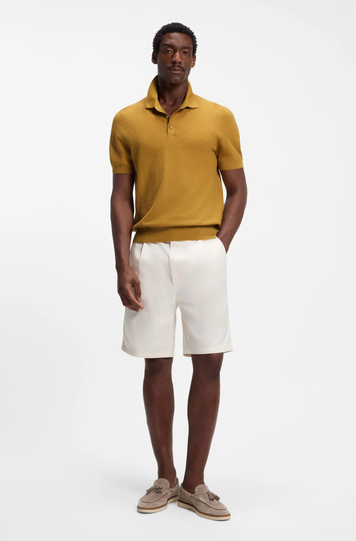 Regular-Fit Strick-Poloshirt aus strukturiertem Gewebe