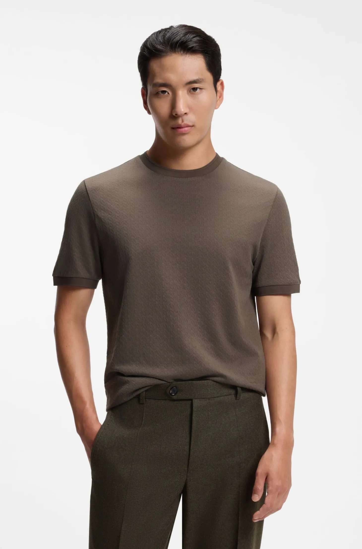 Regular-Fit T-Shirt aus Baumwoll-Jacquard mit Seide
