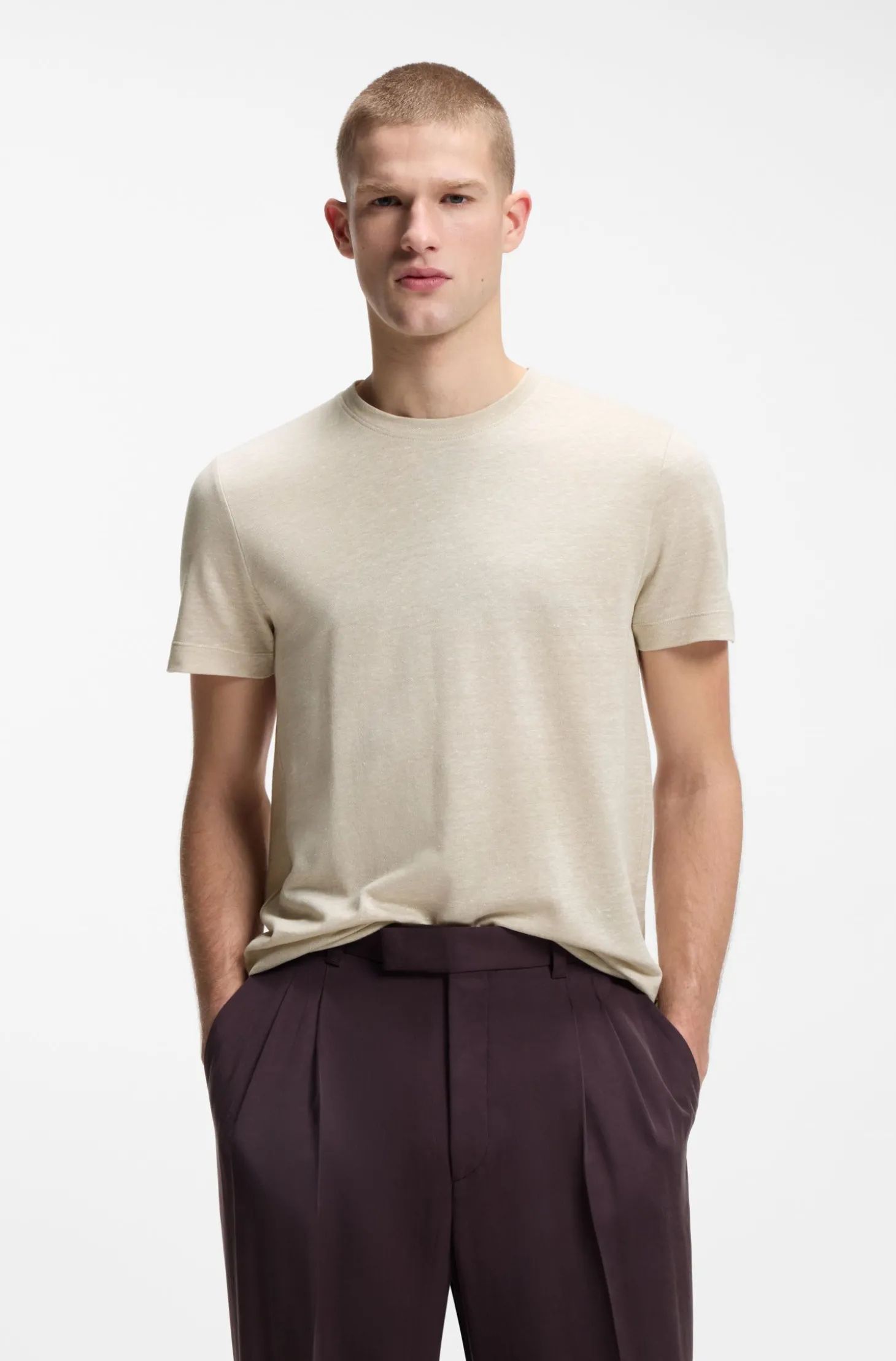 Regular-Fit T-Shirt aus Baumwolle und Leinen