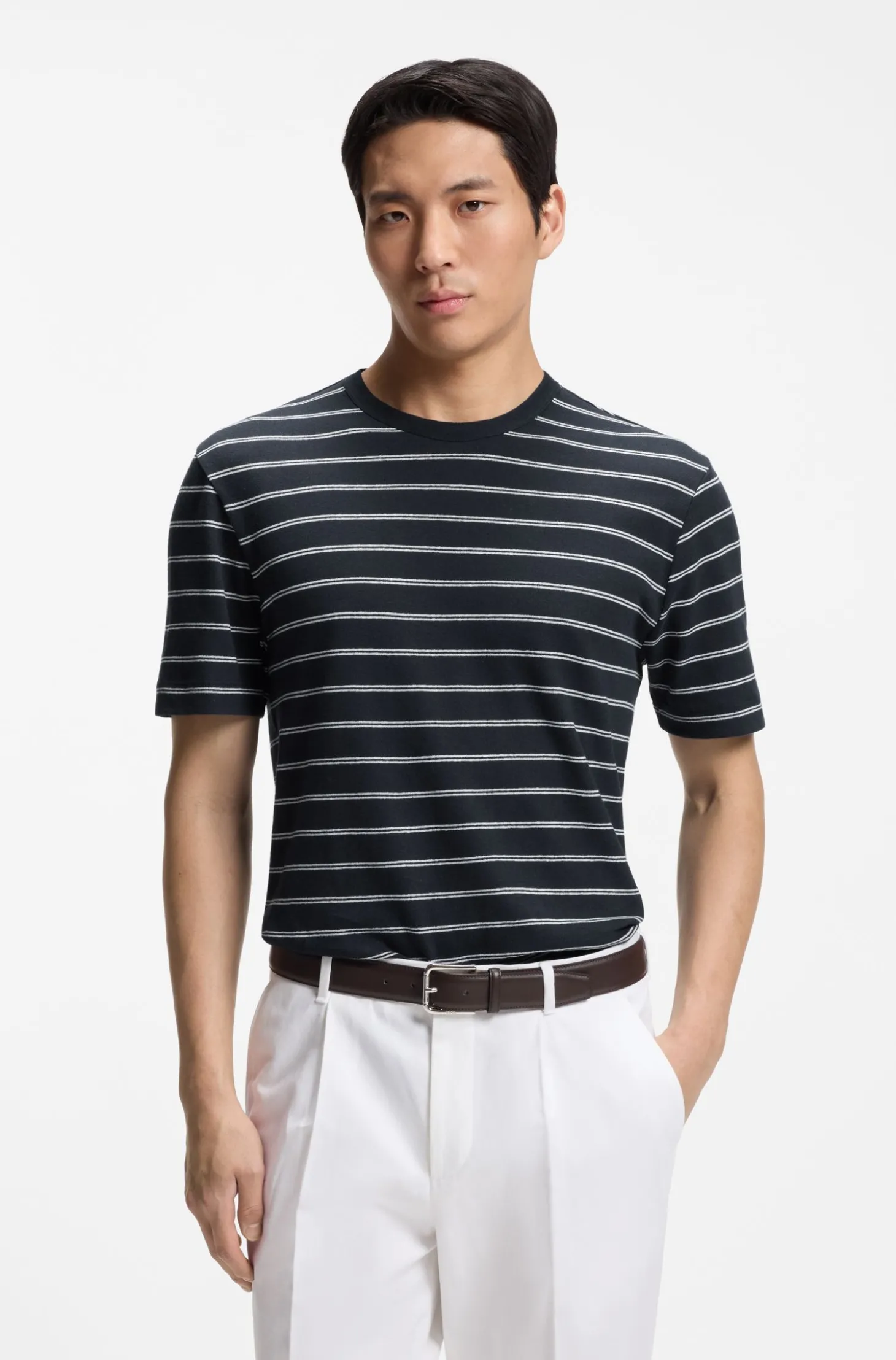 Regular-Fit T-Shirt aus Baumwoll-Leinen-Mix
