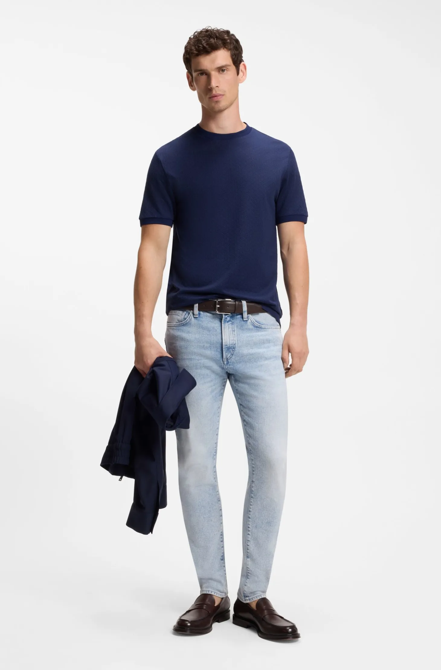 Regular-Fit T-Shirt aus Baumwoll-Jacquard mit Seide