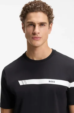 Regular-Fit T-Shirt aus Stretch-Baumwolle mit Logo-Streifen