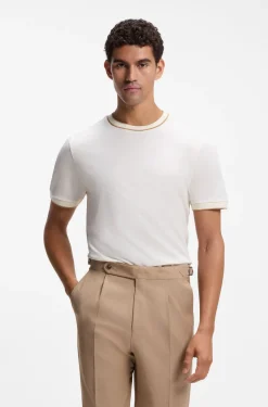 Regular-Fit T-Shirt aus strukturierter Baumwolle mit Tipping-Details