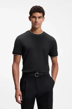 Regular-Fit T-Shirt aus strukturierter Baumwolle mit Tipping-Details