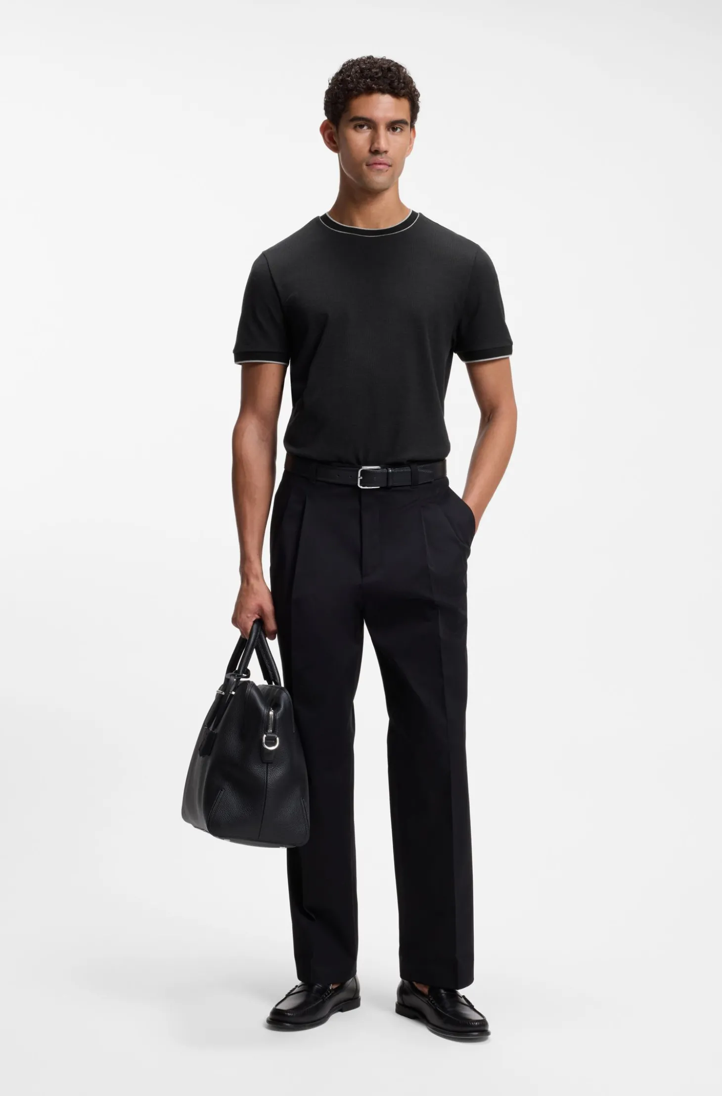 Regular-Fit T-Shirt aus strukturierter Baumwolle mit Tipping-Details