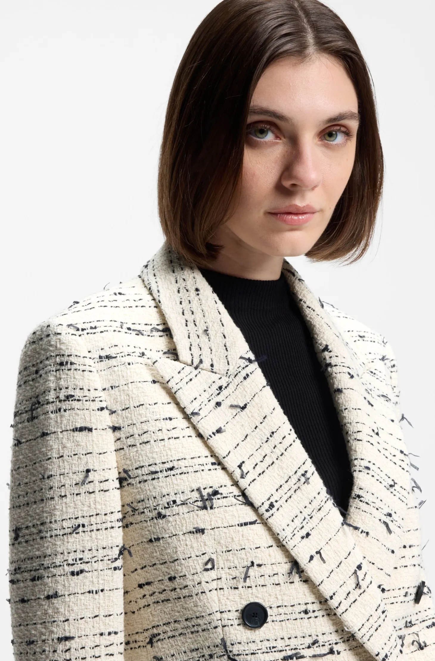 Regular-Fit Tweed-Blazer aus gestreiftem Baumwoll-Mix