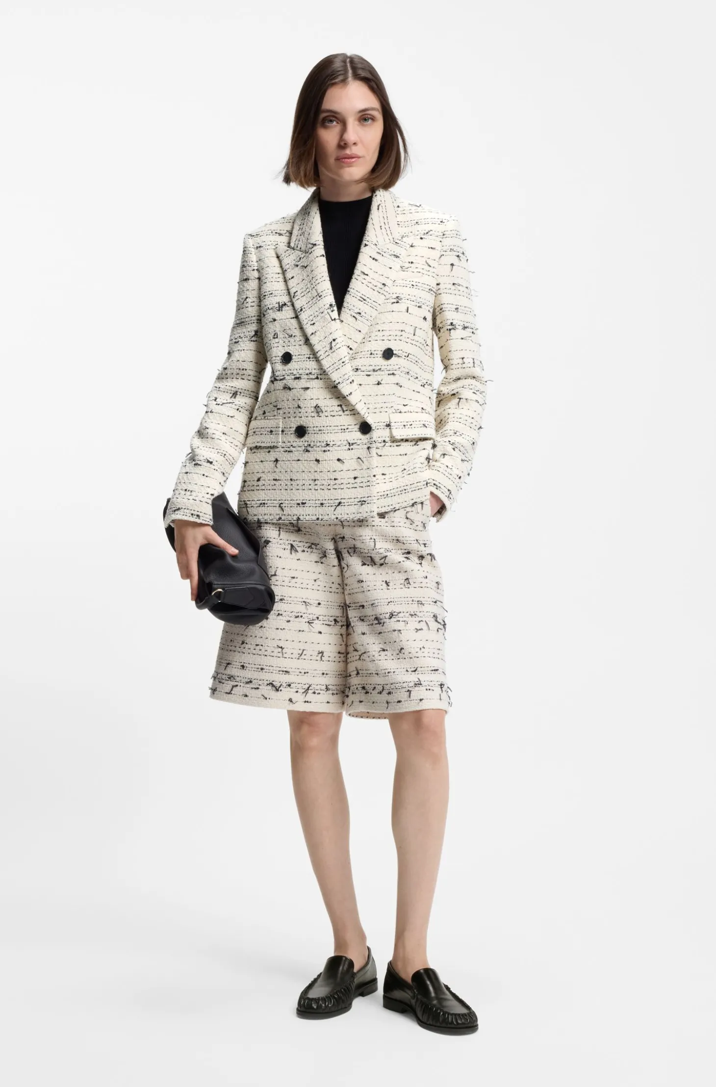 Regular-Fit Tweed-Blazer aus gestreiftem Baumwoll-Mix