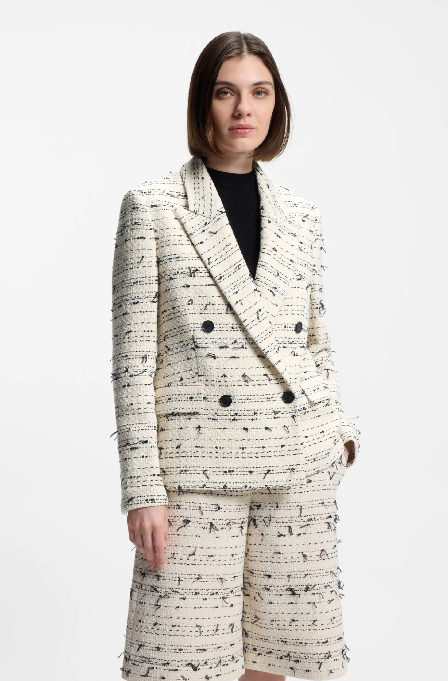 Regular-Fit Tweed-Blazer aus gestreiftem Baumwoll-Mix