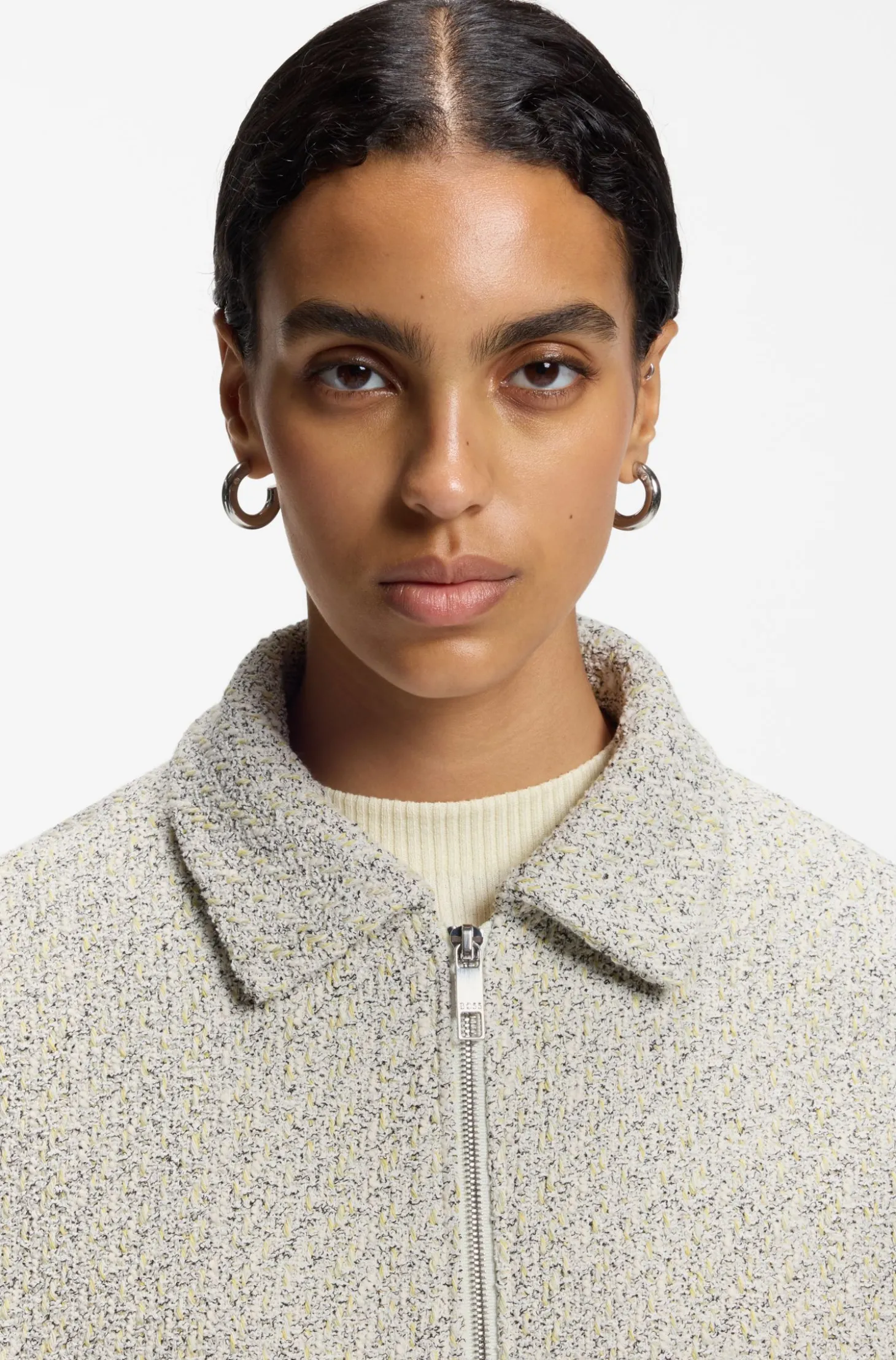 Regular-Fit Tweed-Blazer aus zweifarbigem Tweed