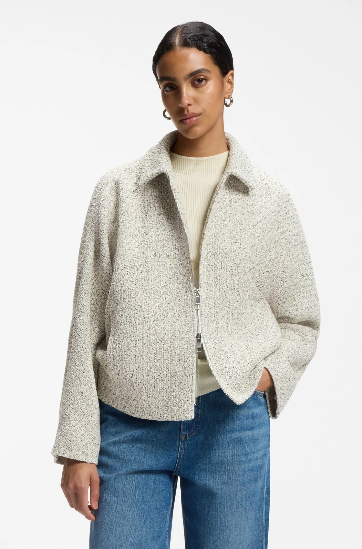 Regular-Fit Tweed-Blazer aus zweifarbigem Tweed