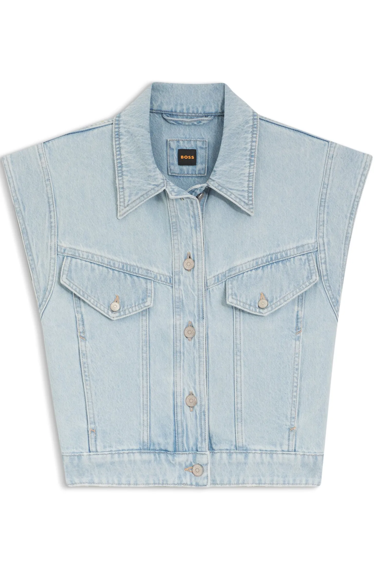 Regular-Fit Weste aus blauem marmoriertem Denim