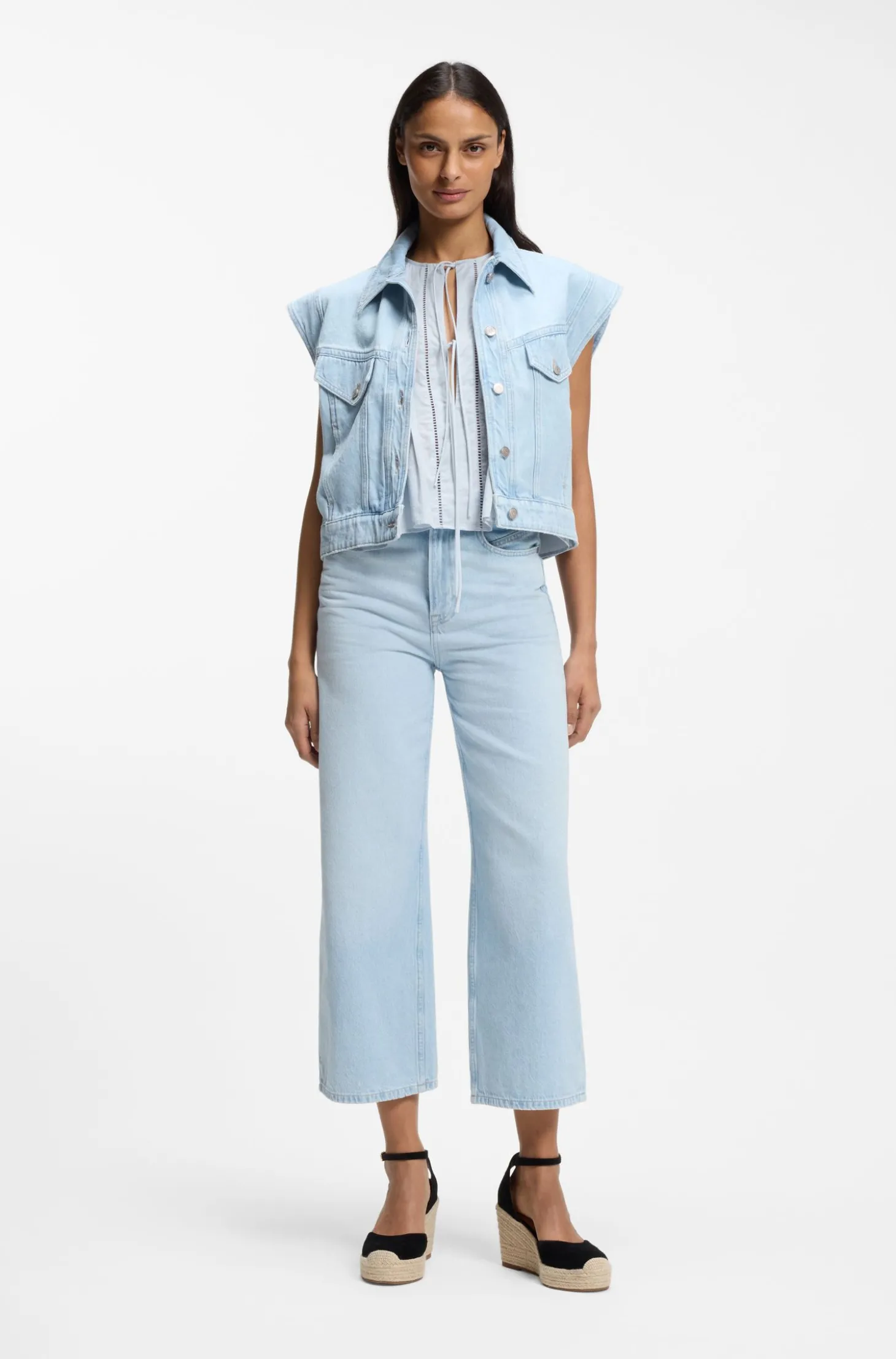 Regular-Fit Weste aus blauem marmoriertem Denim