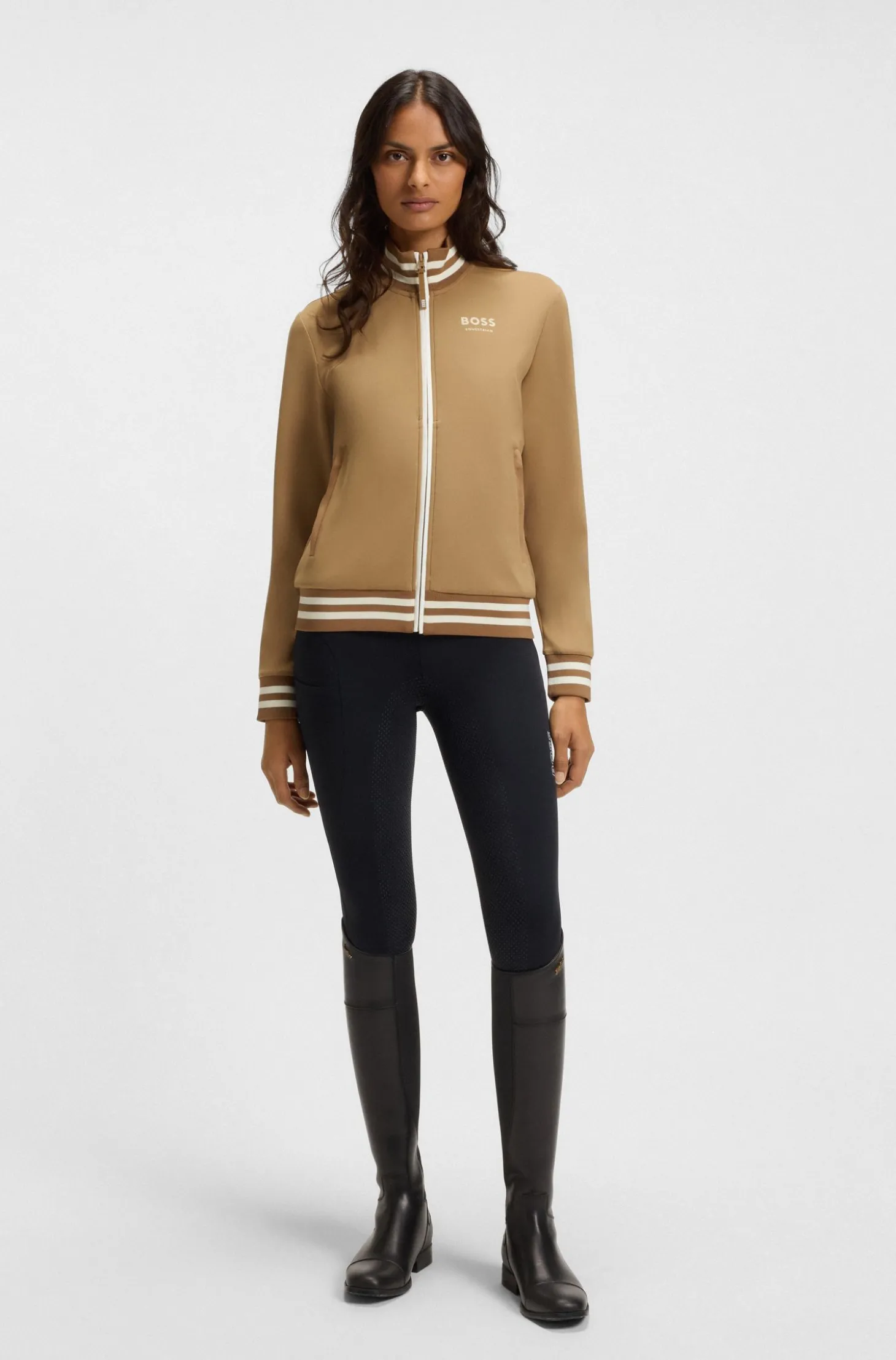 Reitsport-Cardigan mit Reißverschluss und Streifen-Details