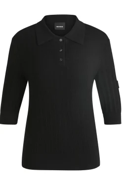 Reitsport-Poloshirt aus Rippstrick mit Oversized-Kragen
