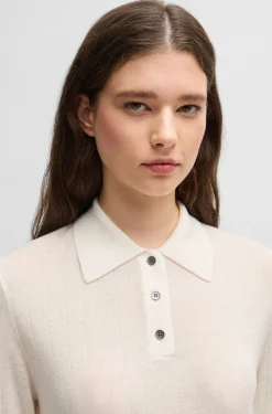 Reitsport-Poloshirt aus Rippstrick mit Oversized-Kragen