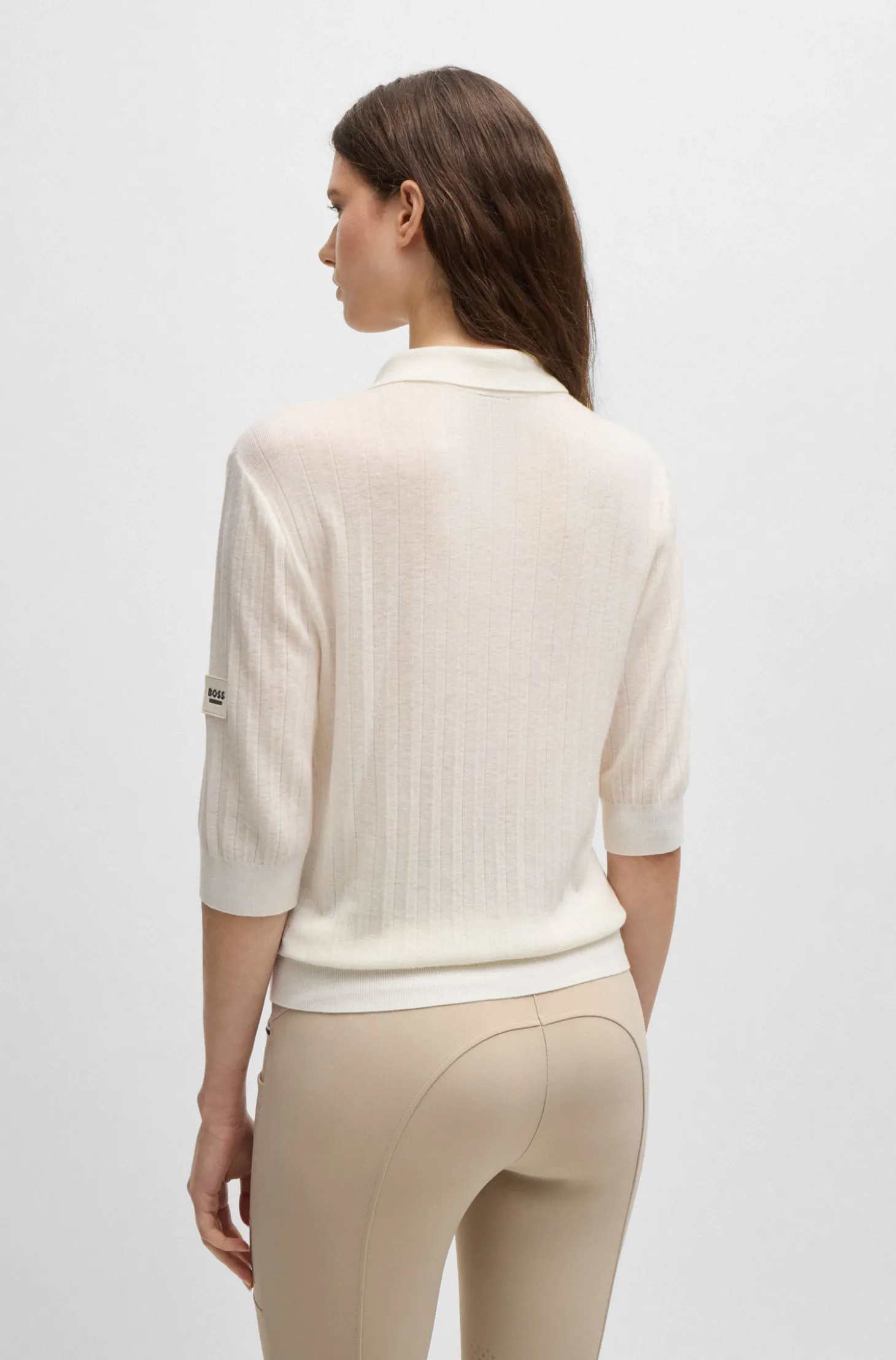 Reitsport-Poloshirt aus Rippstrick mit Oversized-Kragen