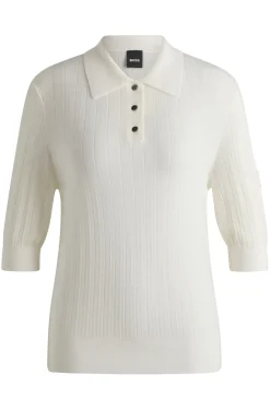 Reitsport-Poloshirt aus Rippstrick mit Oversized-Kragen