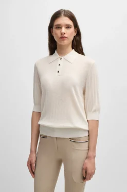 Reitsport-Poloshirt aus Rippstrick mit Oversized-Kragen