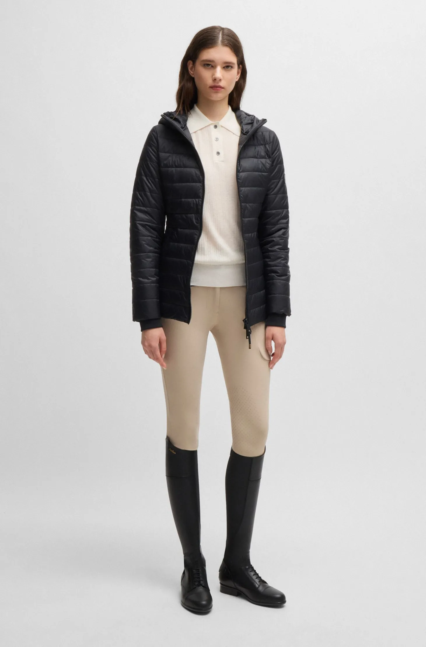 Reitsport-Poloshirt aus Rippstrick mit Oversized-Kragen