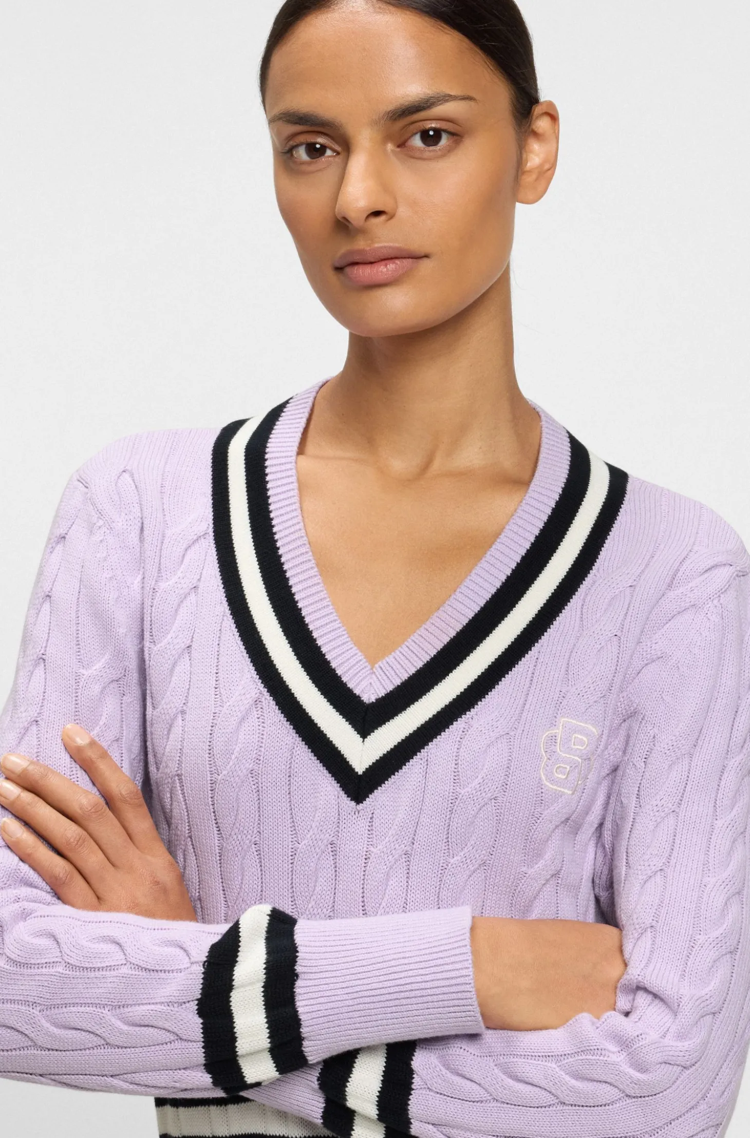 Reitsport-Pullover aus Baumwolle mit Zopfstrick-Struktur
