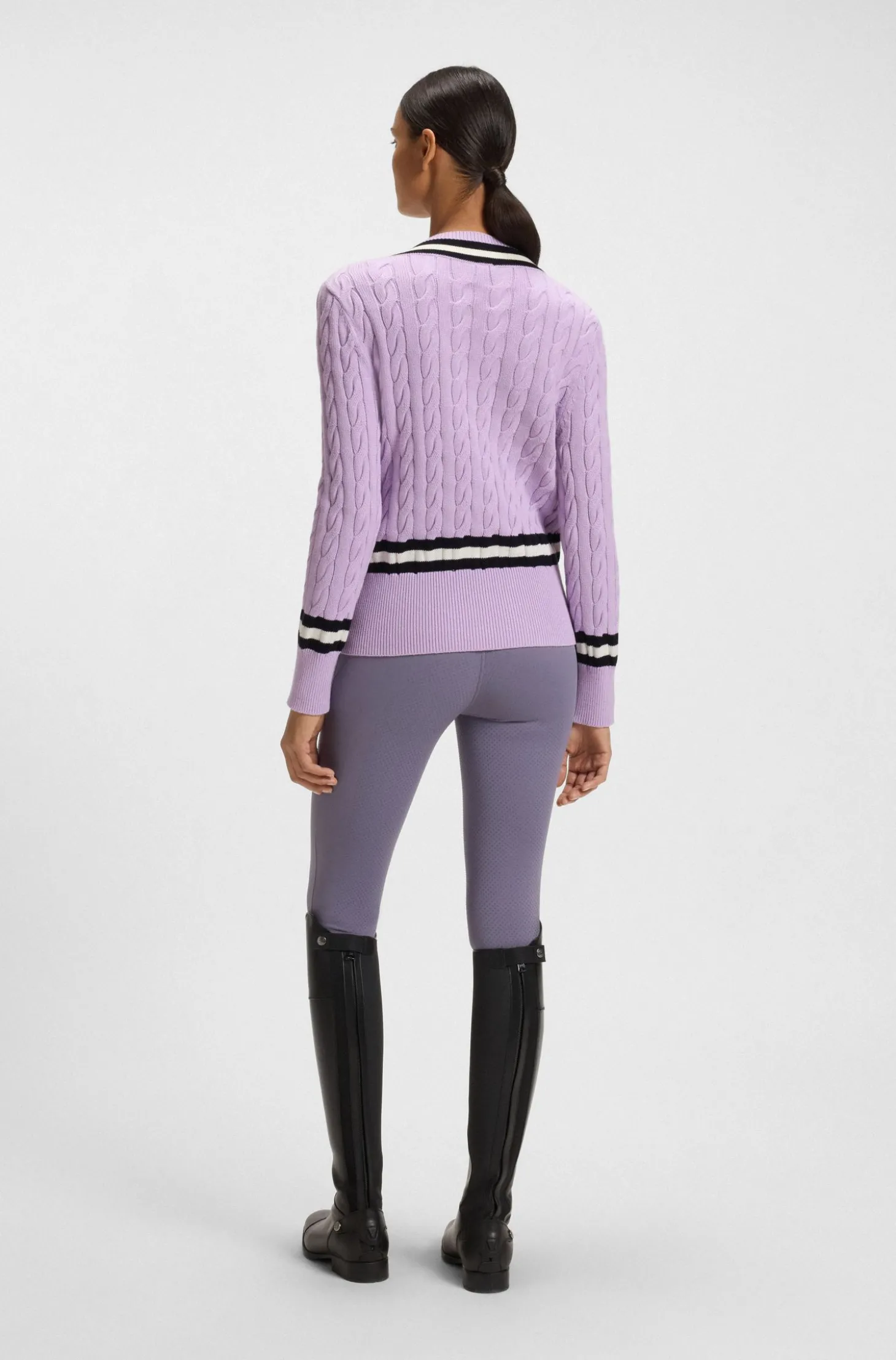 Reitsport-Pullover aus Baumwolle mit Zopfstrick-Struktur