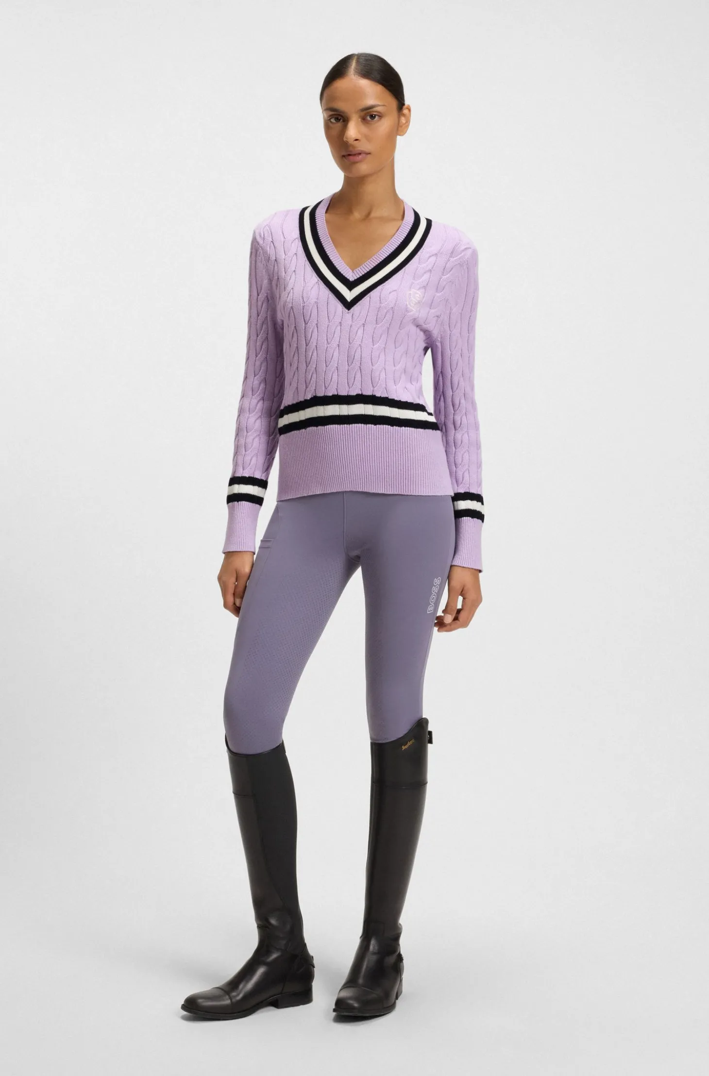 Reitsport-Pullover aus Baumwolle mit Zopfstrick-Struktur