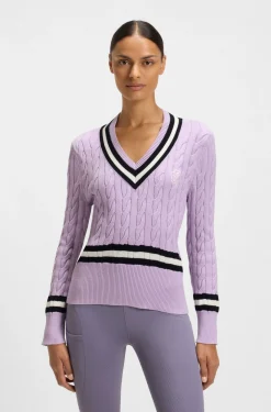 Reitsport-Pullover aus Baumwolle mit Zopfstrick-Struktur