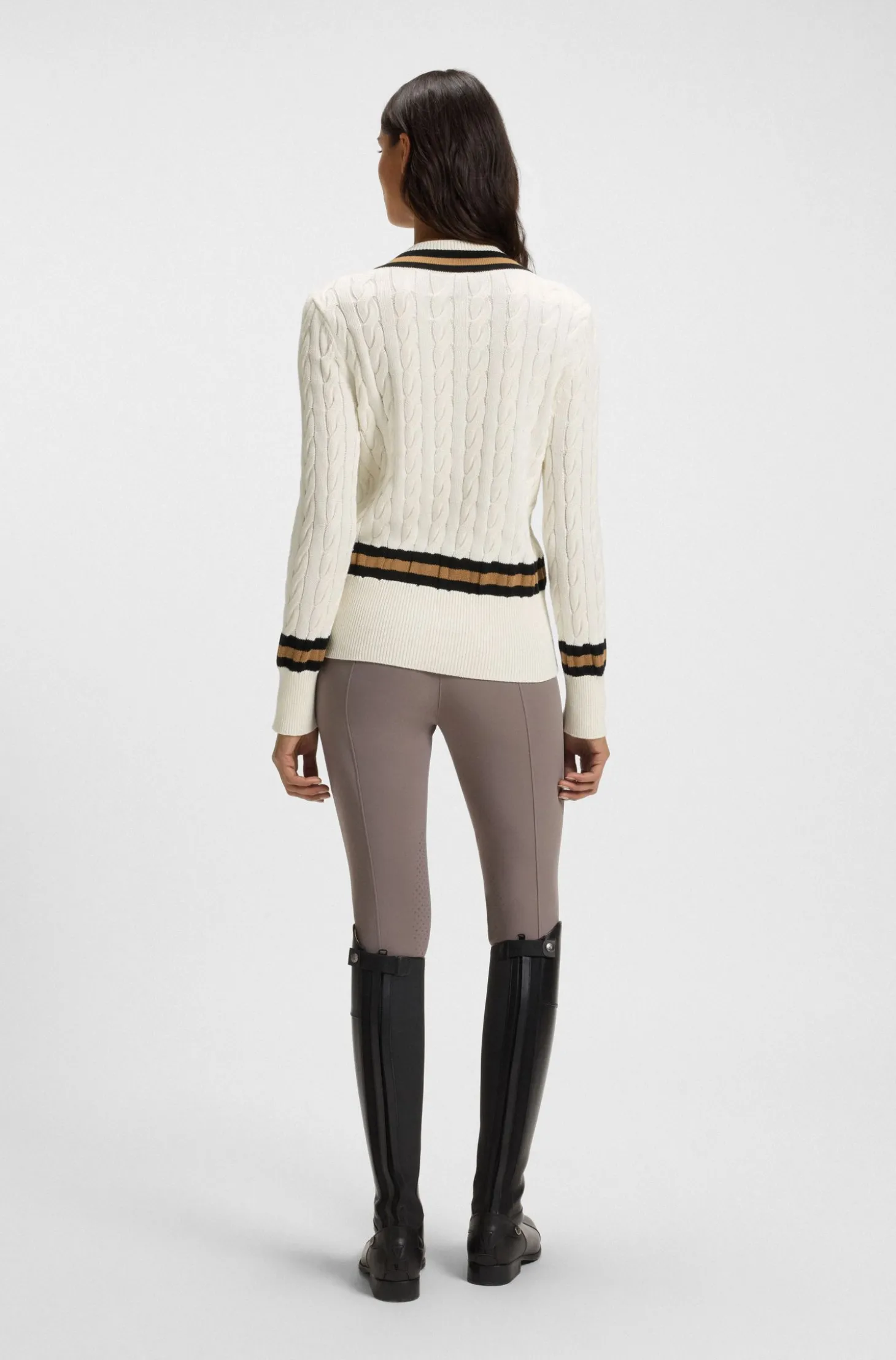 Reitsport-Pullover aus Baumwolle mit Zopfstrick-Struktur