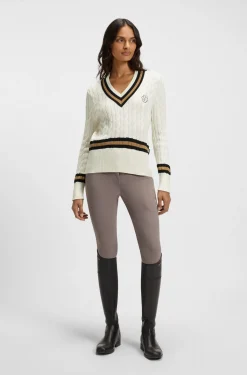 Reitsport-Pullover aus Baumwolle mit Zopfstrick-Struktur