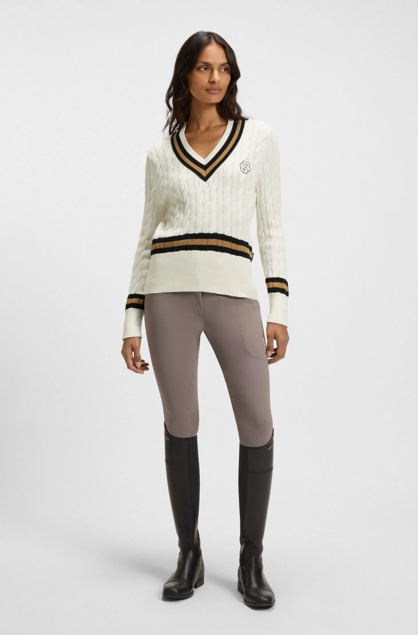 Reitsport-Pullover aus Baumwolle mit Zopfstrick-Struktur