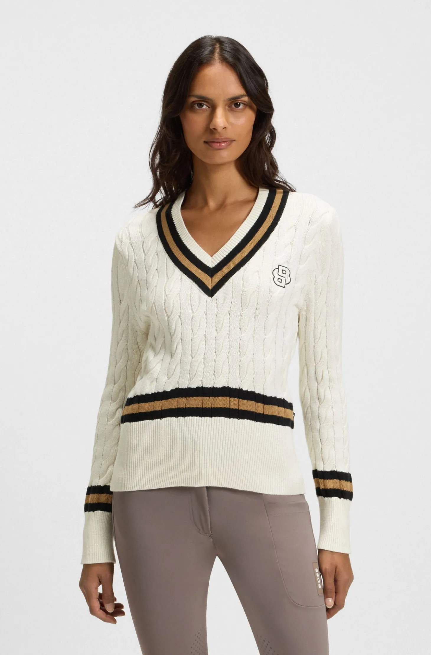 Reitsport-Pullover aus Baumwolle mit Zopfstrick-Struktur