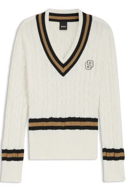 Reitsport-Pullover aus Baumwolle mit Zopfstrick-Struktur