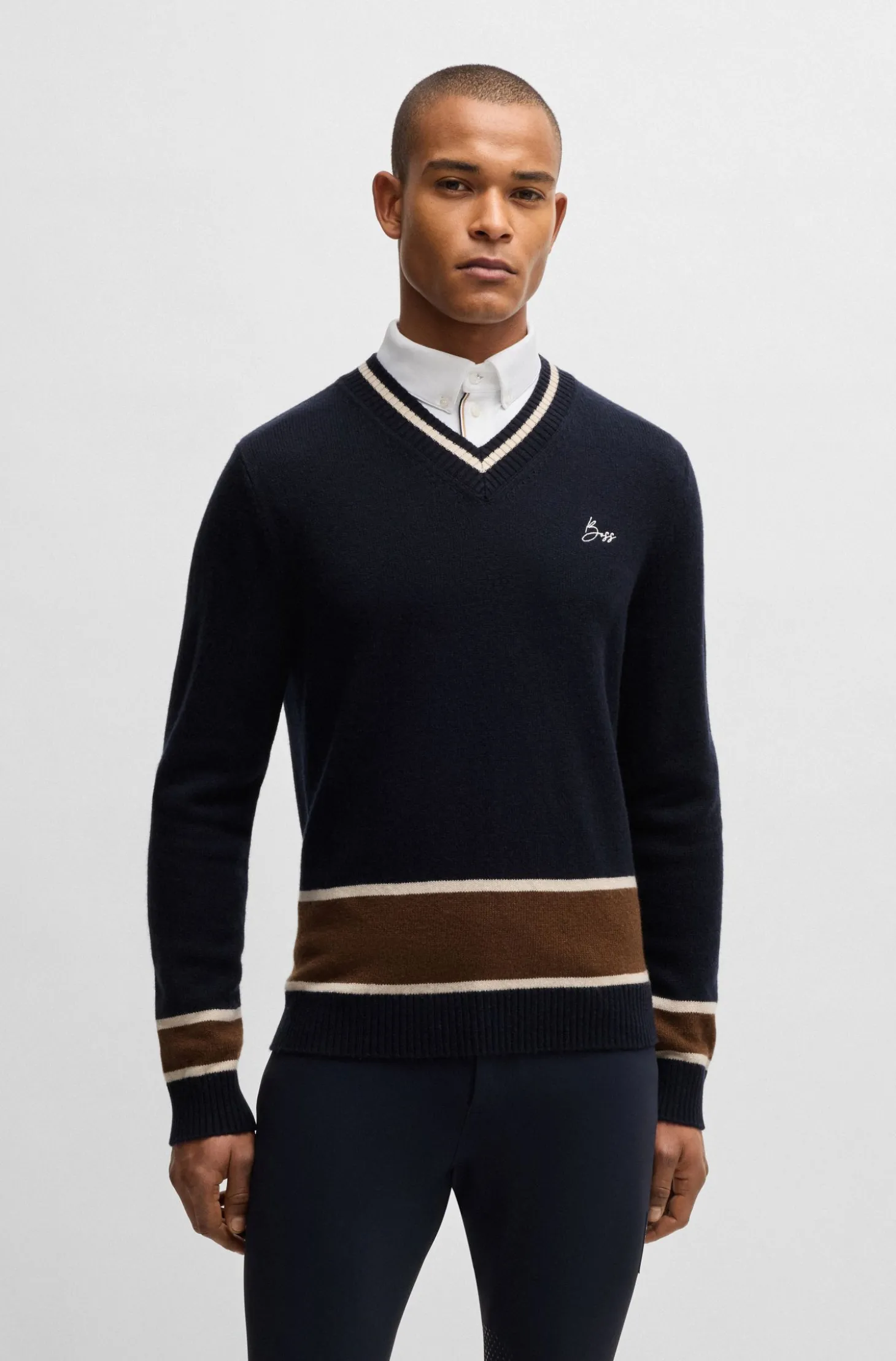Reitsport-Pullover aus Wolle mit Kaschmir und V-Ausschnitt