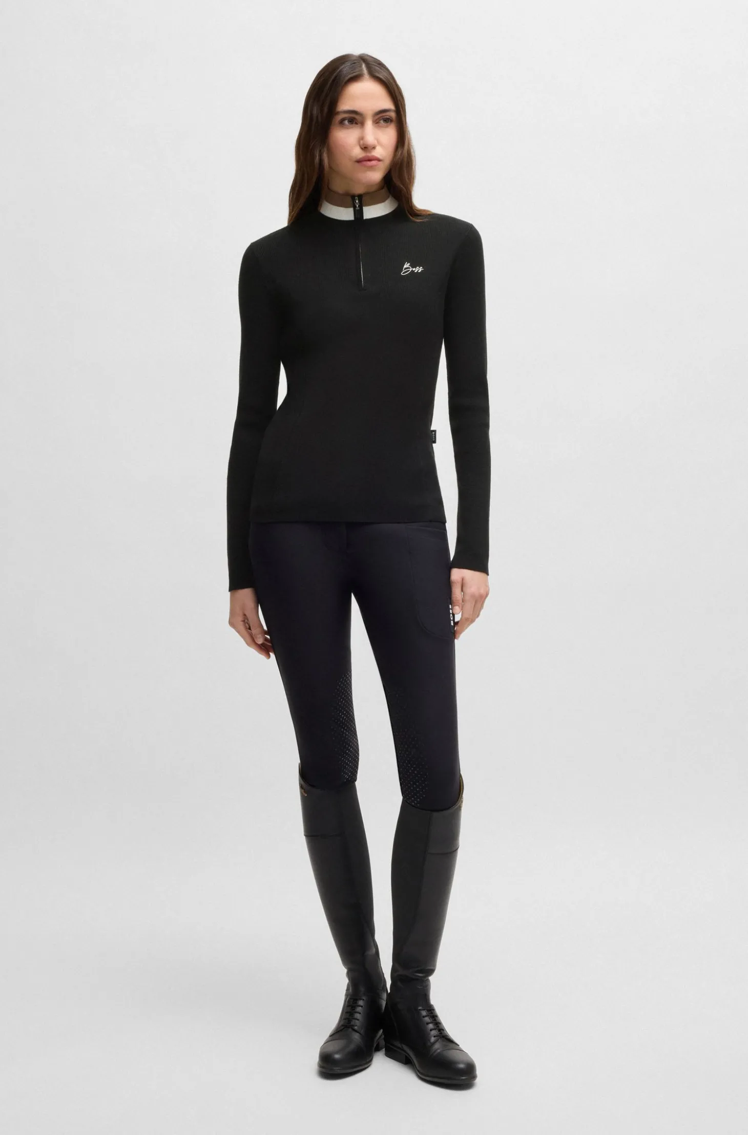 Reitsport-Pullover mit Rippstruktur und Troyerkragen