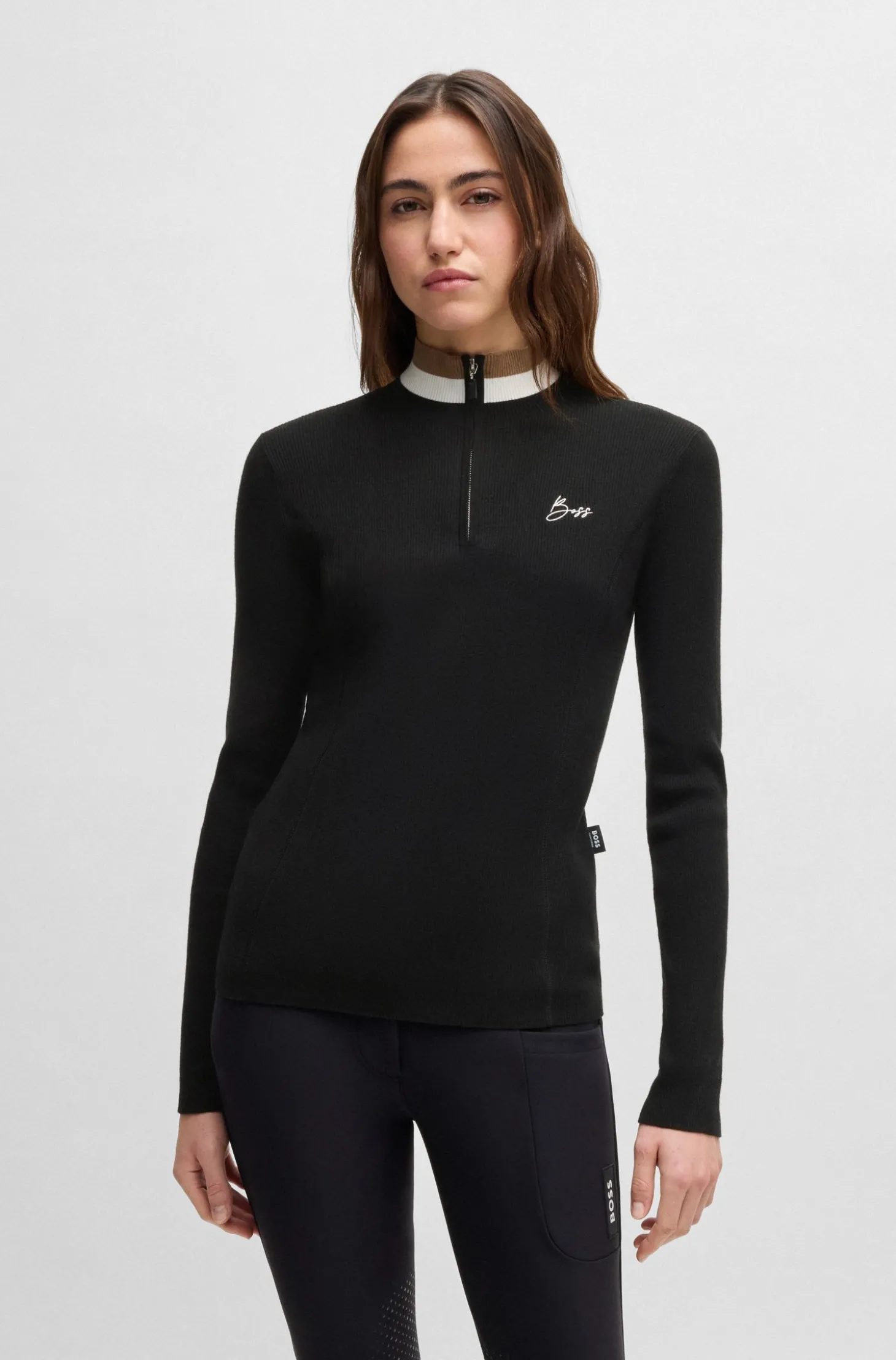 Reitsport-Pullover mit Rippstruktur und Troyerkragen