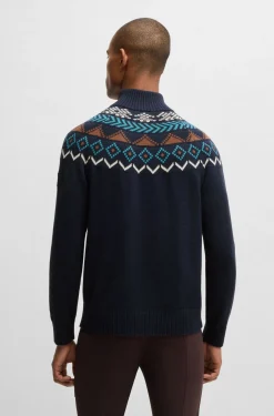 Reitsport-Pullover mit Troyerkragen und Strickmuster