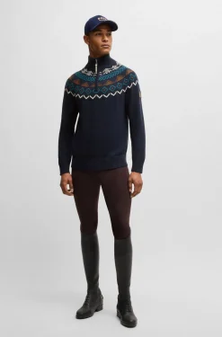 Reitsport-Pullover mit Troyerkragen und Strickmuster