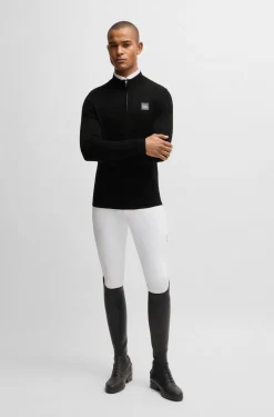 Reitsport-Pullover mit Troyerkragen und Logo-Aufnäher