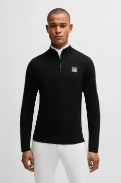 Reitsport-Pullover mit Troyerkragen und Logo-Aufnäher