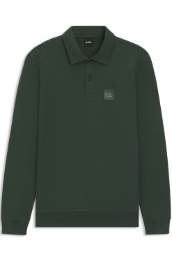 Reitsport-Strick-Poloshirt aus Stretch-Baumwolle mit Logo-Patch