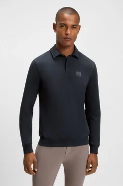 Reitsport-Strick-Poloshirt aus Stretch-Baumwolle mit Logo-Patch