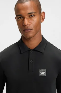 Reitsport-Strick-Poloshirt aus Stretch-Baumwolle mit Logo-Patch