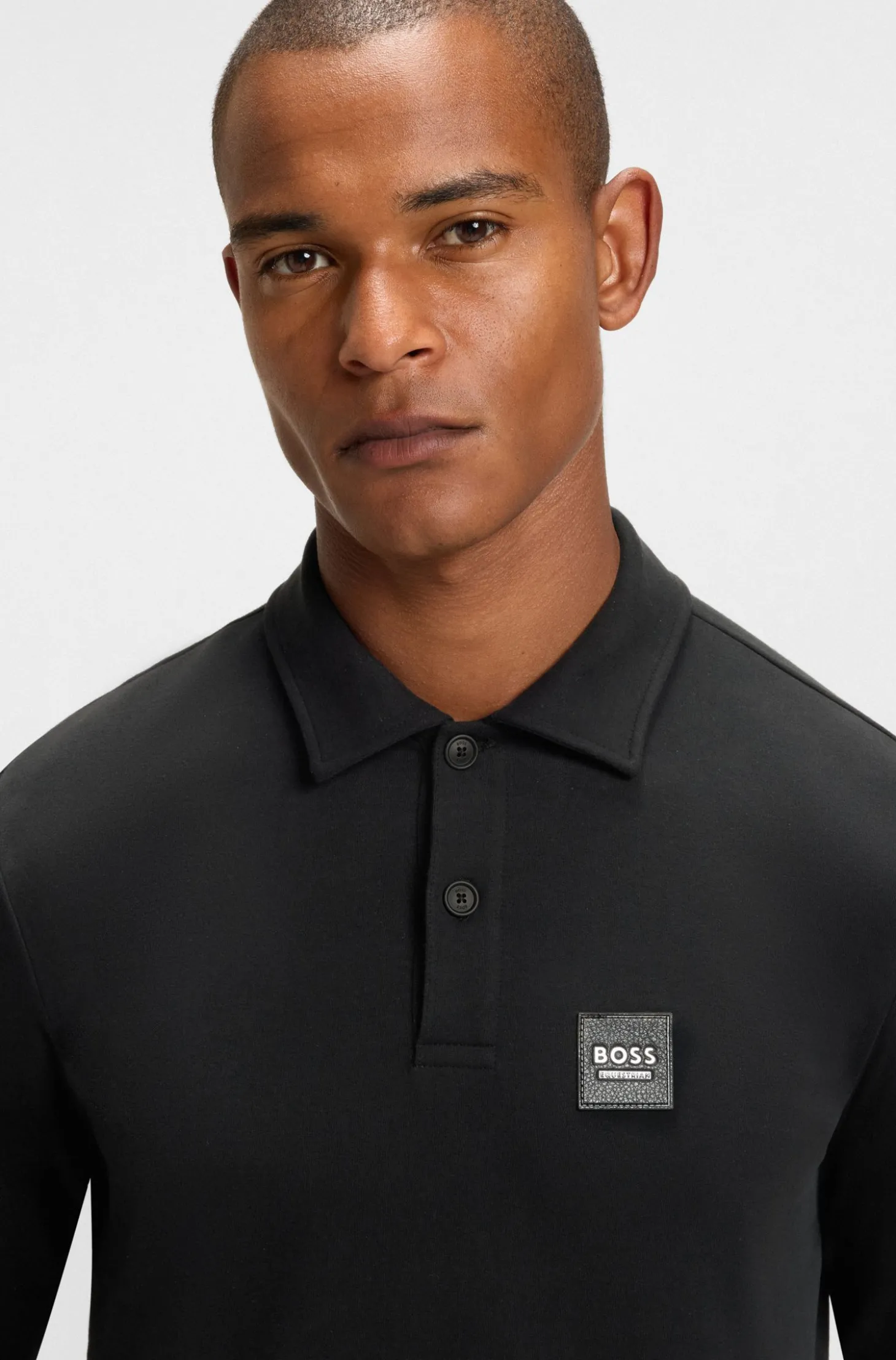 Reitsport-Strick-Poloshirt aus Stretch-Baumwolle mit Logo-Patch