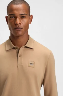 Reitsport-Strick-Poloshirt aus Stretch-Baumwolle mit Logo-Patch