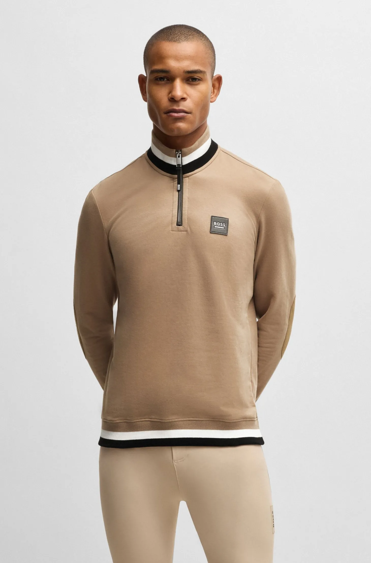 Reitsport-Sweatshirt aus Stretch-Baumwolle mit Troyerkragen